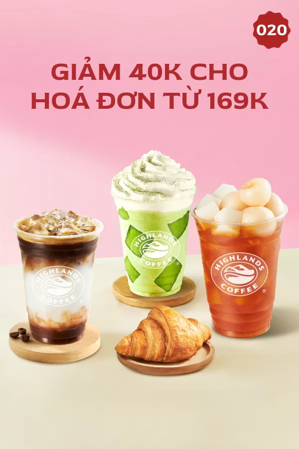 Mã Giảm Giá Highlands Giảm 40k cho hóa đơn 169k 