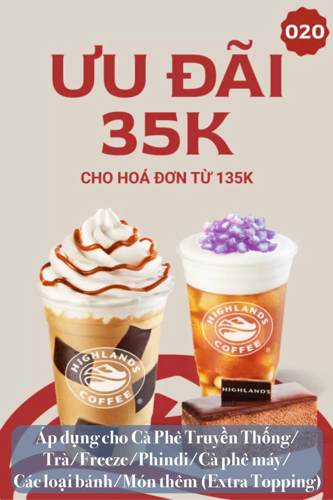 Mã Giảm Giá Highlands giảm 35k/135K
