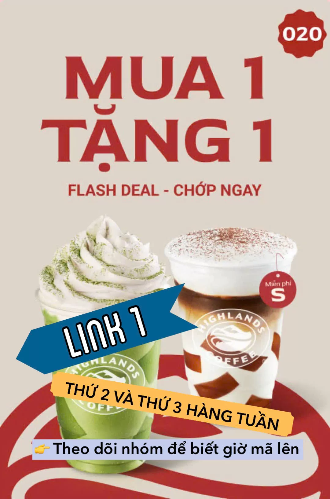 Mã Giảm Giá Highlands Mua 1 tặng 1 (Freeze/Trà tặng Phindi)