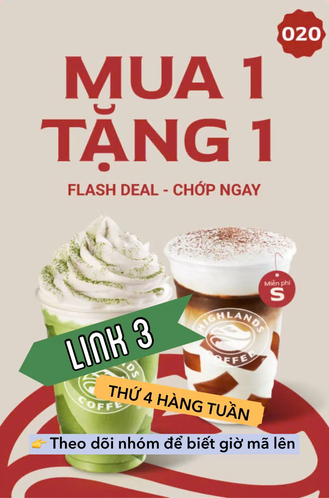 Mã Giảm Giá Highlands Mua 1 tặng 1 (Freeze/Trà tặng Phindi)