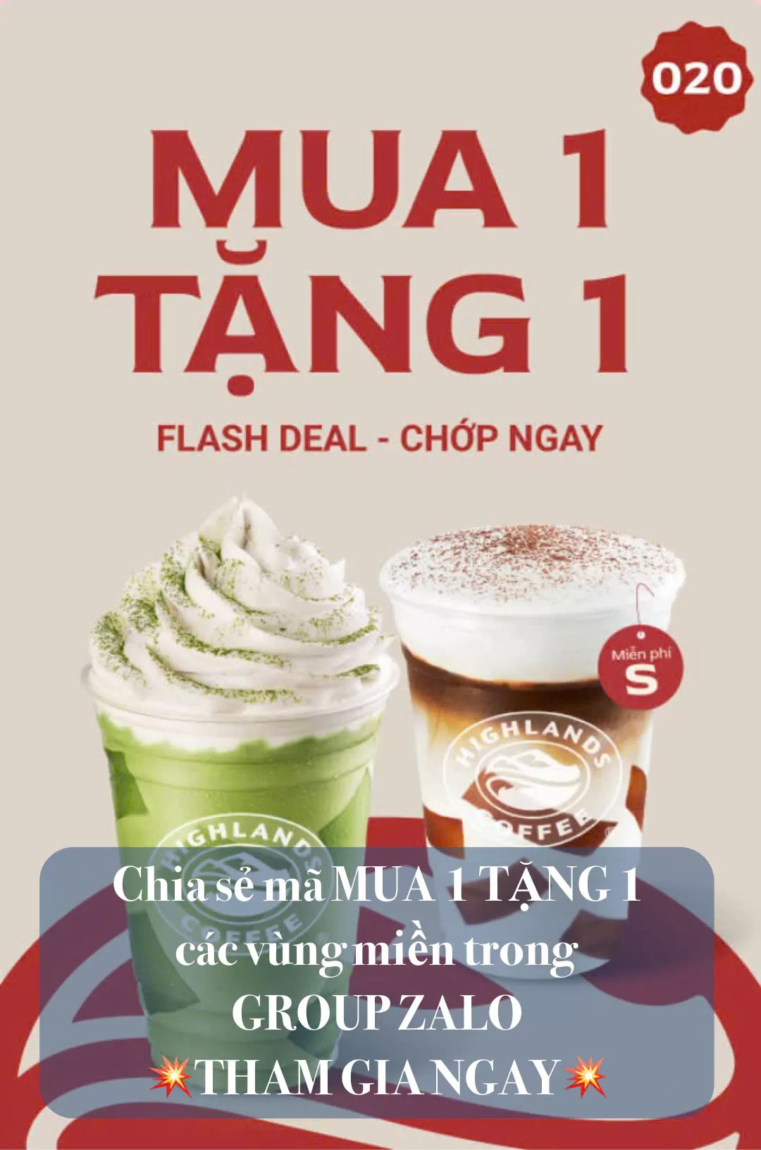 Mã Giảm Giá Mua 1 Tặng 1 http://uudai.highlandscoffee.com.vn/u7hDd86LHJ
